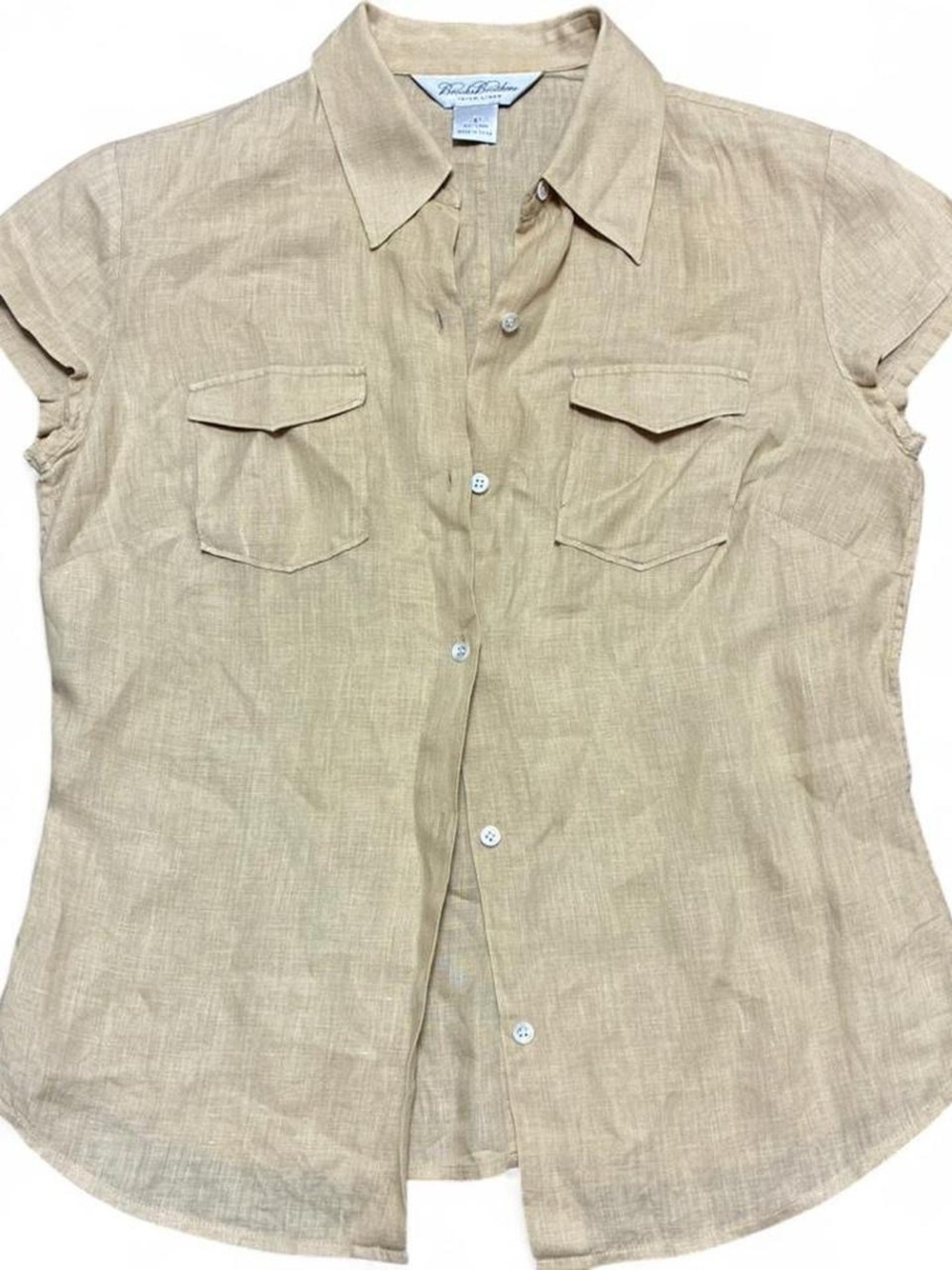 Brooks Brothers Irish Linen Beige Button Up Shirt Women’s Small Coastal - Picture 2 of 6